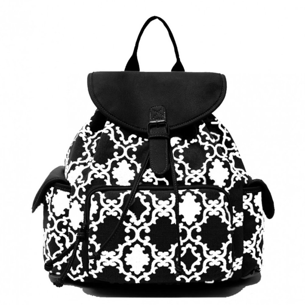 Black Symbolic Print Travel Laptop Backpack Anti Theft College School Ba…
